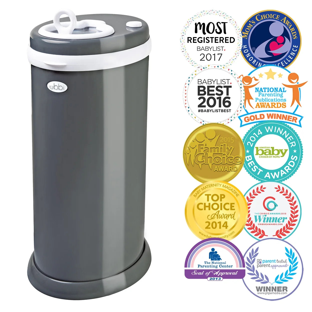 Stainless Steel Diaper Pail, Odor Locking, No Special Bag Required, Award-Winning, Registry Must-Have, Slate