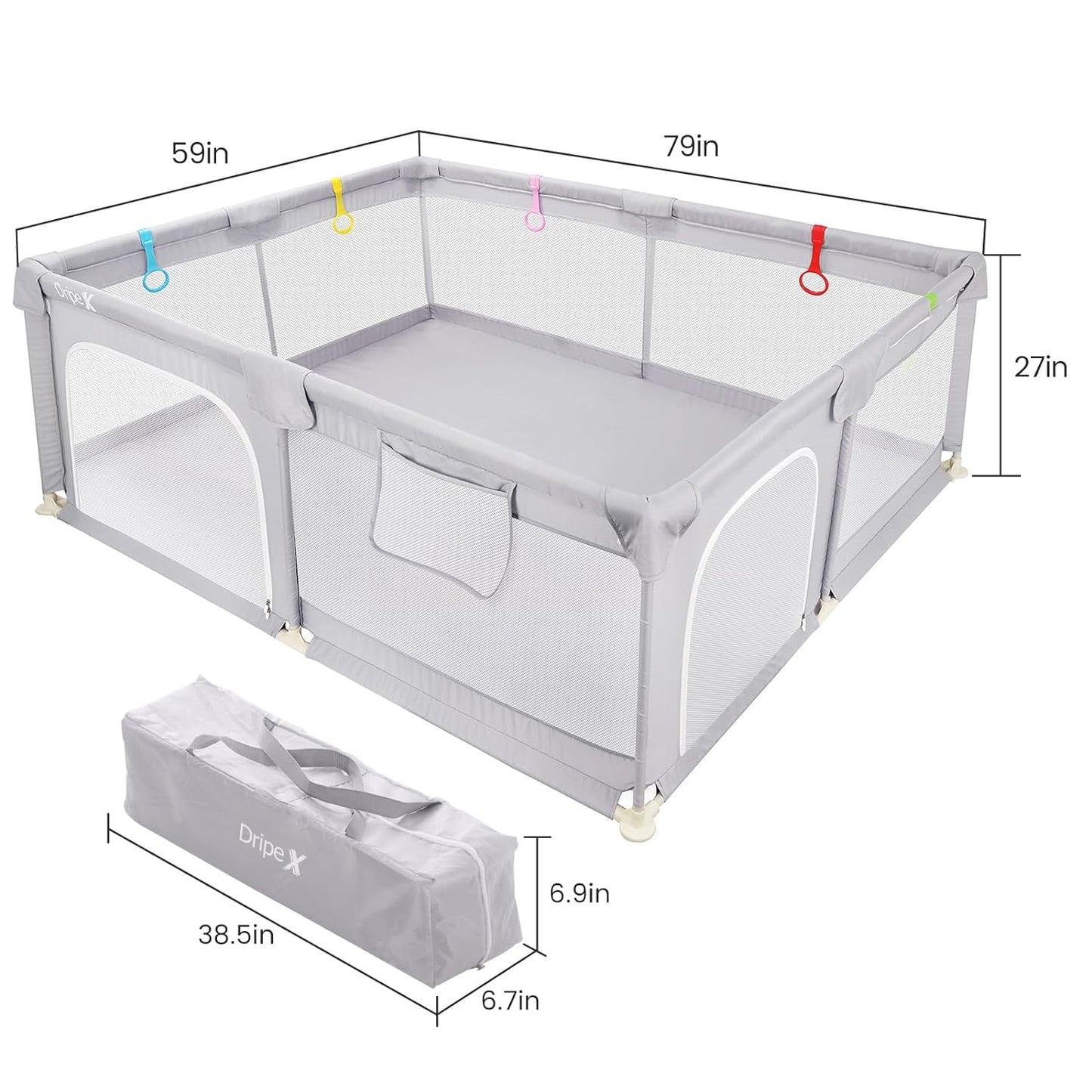 Baby Playpen, 79"Ć59" Play Pens for Babies and Toddlers, Safe Anti-Fall Play Yard with Gates, Baby Fence with Breathable Mesh, Indoor & Outdoor Kids Activity Center, Grey