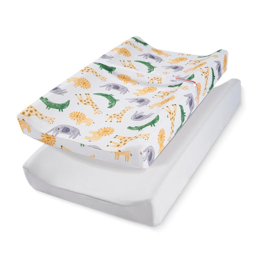 Baby Changing Pad Cover, Changing Table Cover for Girls Boys, Ultra Soft Breathable, 2 Pack African Steppe & Grey
