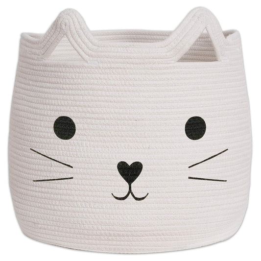 Animal Hamper Large Woven Animal Cotton Rope Storage Basket Laundry Basket Organizer with Cat Design for Towels Blanket Toys Clothes Pet Hamper for Cat 15 L X 15 H