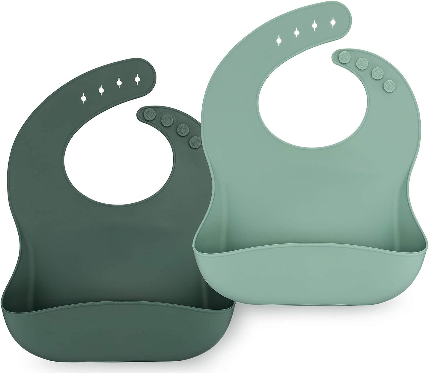 Waterproof Silicone Bib Set with Adjustable Neck Closure - Durable Silicone Bibs for Babies - Set of 2