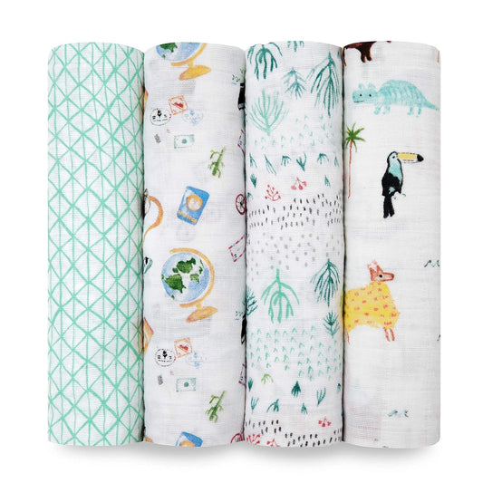Boutique Muslin Swaddle Blanket for Baby Girls and Boys, Newborn Receiving Blanket for Swaddling, 100% Muslin Cotton Swaddle Wrap,Around the World