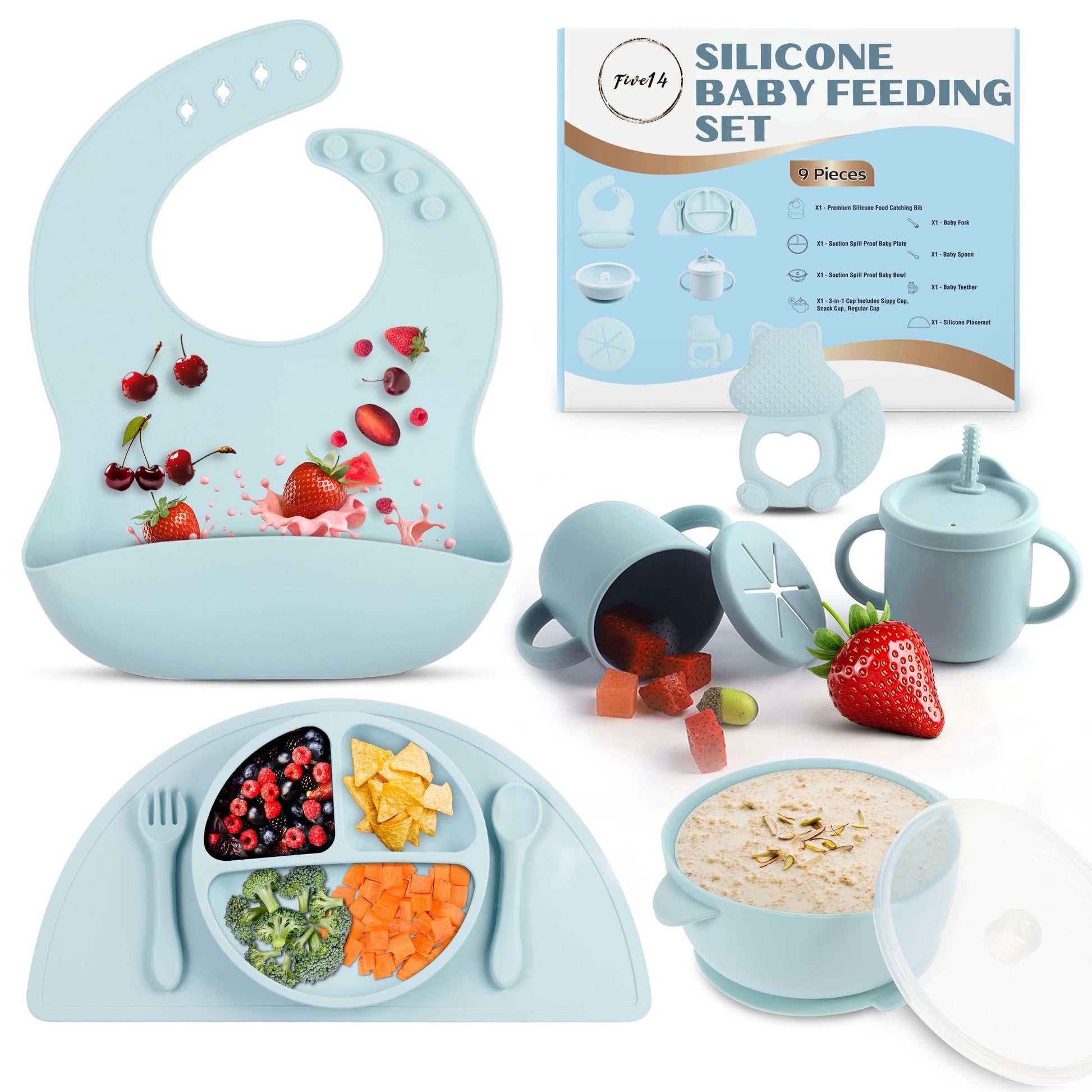 9-Piece Silicone Baby Feeding Set - Baby-Led Weaning Essentials