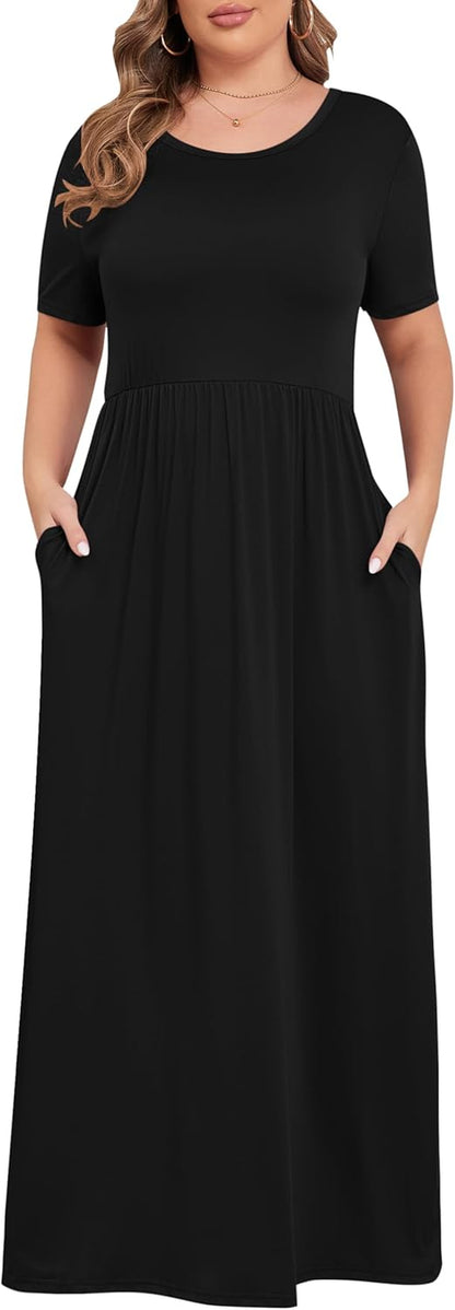 Women’S plus Size Maxi Dresses for Curvy Women Summer Casual Short Sleeve 2025 Long Dress 14W-26W